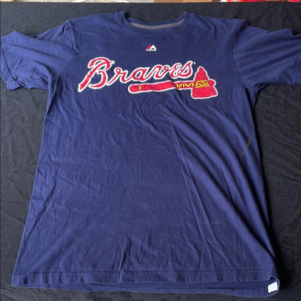 Majestic Navy Braves Short Sleeve Tee